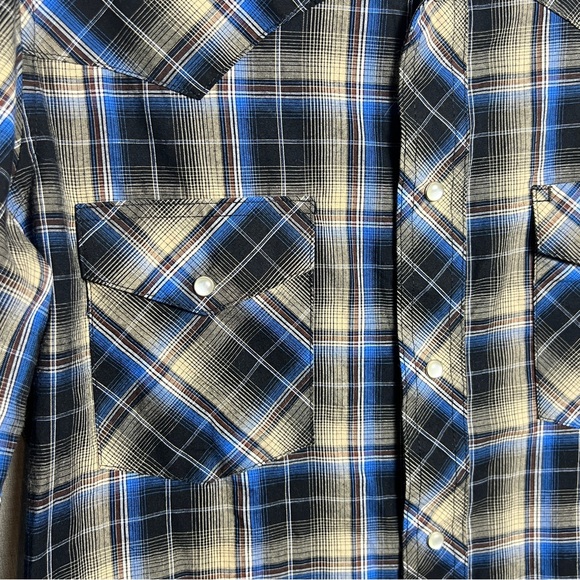 Wrangler Blue and Brown Casual Button‎ Down Shirt - Picture 7 of 8